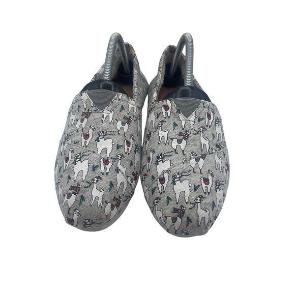 TOMS Venice Fleece Grey Fa La Llama Canvas Slip On Flats Shoes Loafers Womens 9 - Picture 2 of 9